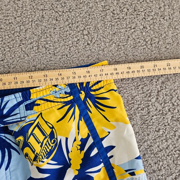 Miller Lite Swim Shorts Mens 35* Blue Adjustable Waist Cargo Pocket Floral Print - Picture 5 of 7